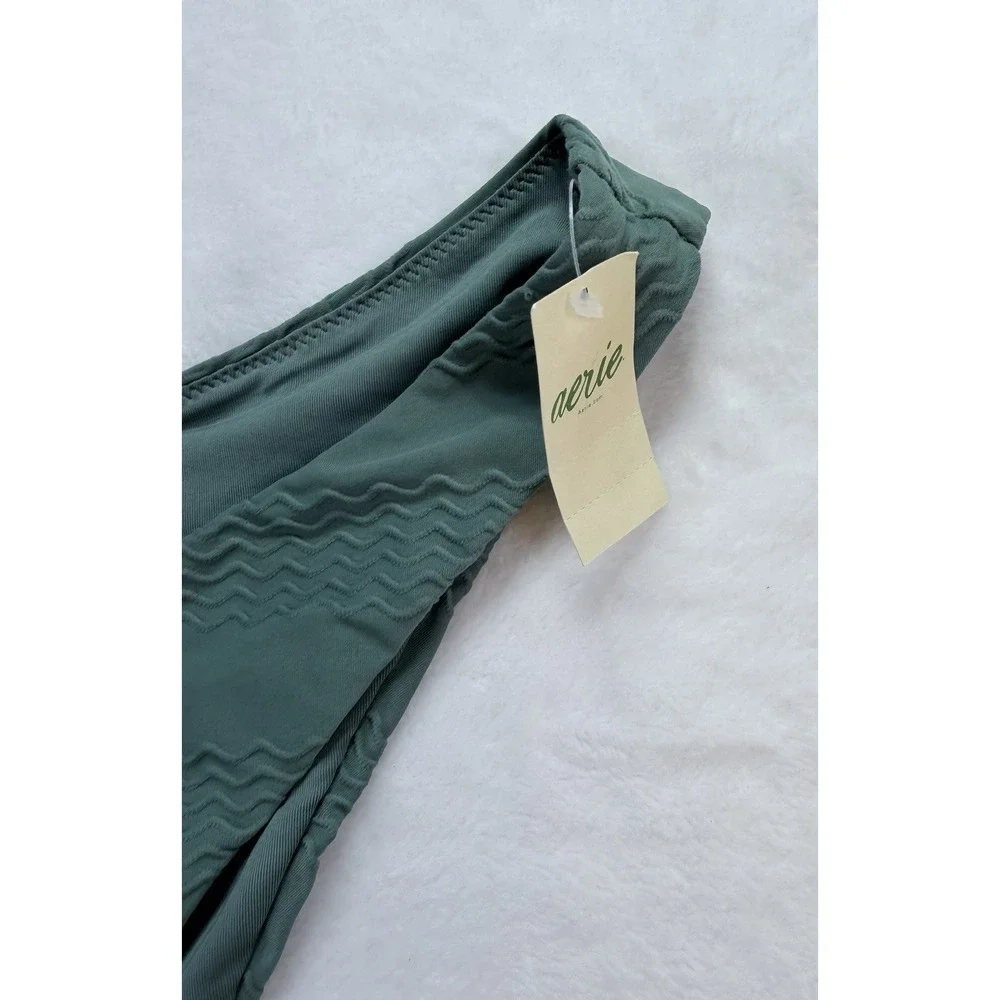 Aerie Womens Cheeky Bikini Bottom Textured‎ Sage Moss Green Swimwear Sz Med NWT